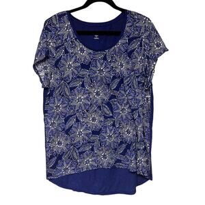 DB Women's Plus Size Blue & White Floral Hi-Lo Top Size 1X